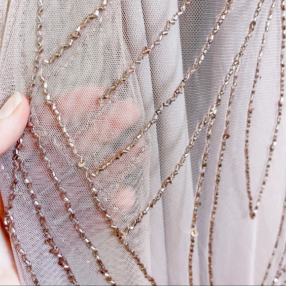Adrianna Papell Spaghetti Strap Beaded Blouson Gown Taupe Pink Size 6 - Picture 7 of 13
